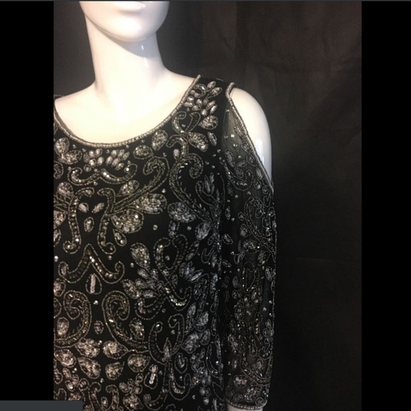 NEW‎ Pisarro Nights Embellished Mesh Cold-Shoulder Sheath Dress [SZ 2 ] - Picture 4 of 8